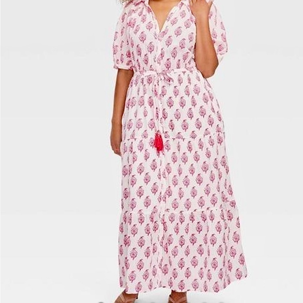 Roller Rabbit Pink Printed Tie-Front Maxi Dress